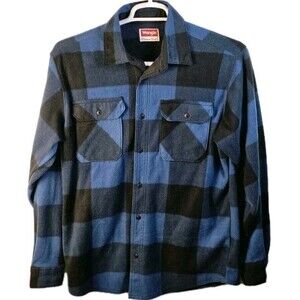 WRANGLER Men's Medium Blue Fleece Plaid Flannel Button Up Shirt